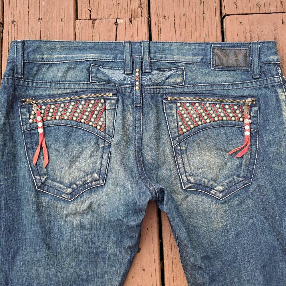 %Robin’s Jeans flap 40x32 Men with Red & White Jewel Embellished / J3